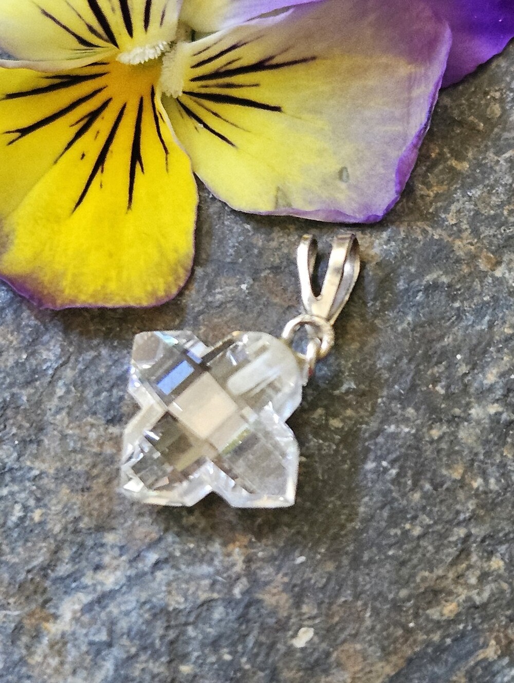 Amazing Vintage 14K Solid White Gold Crystal Prism Pendant